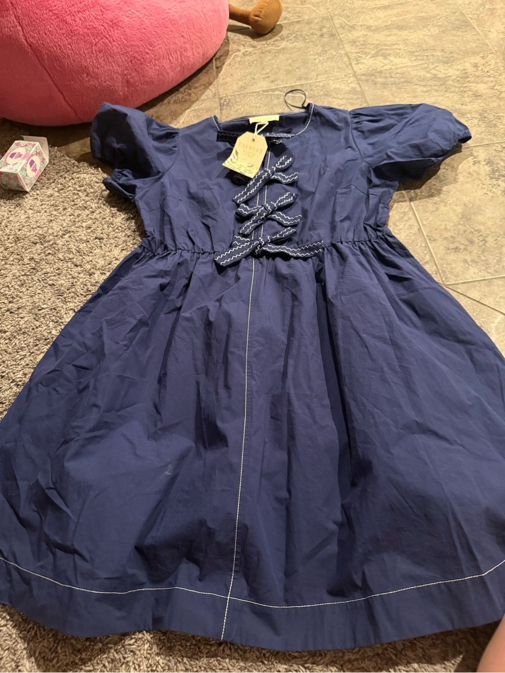 🥥 Navy Blue Farmers Market Dress with blue bows at the top